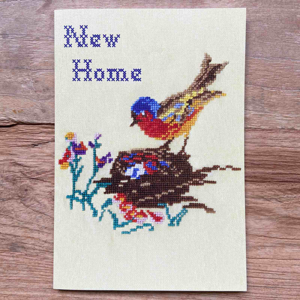 Vintage Embroidery Card - New Home Birds