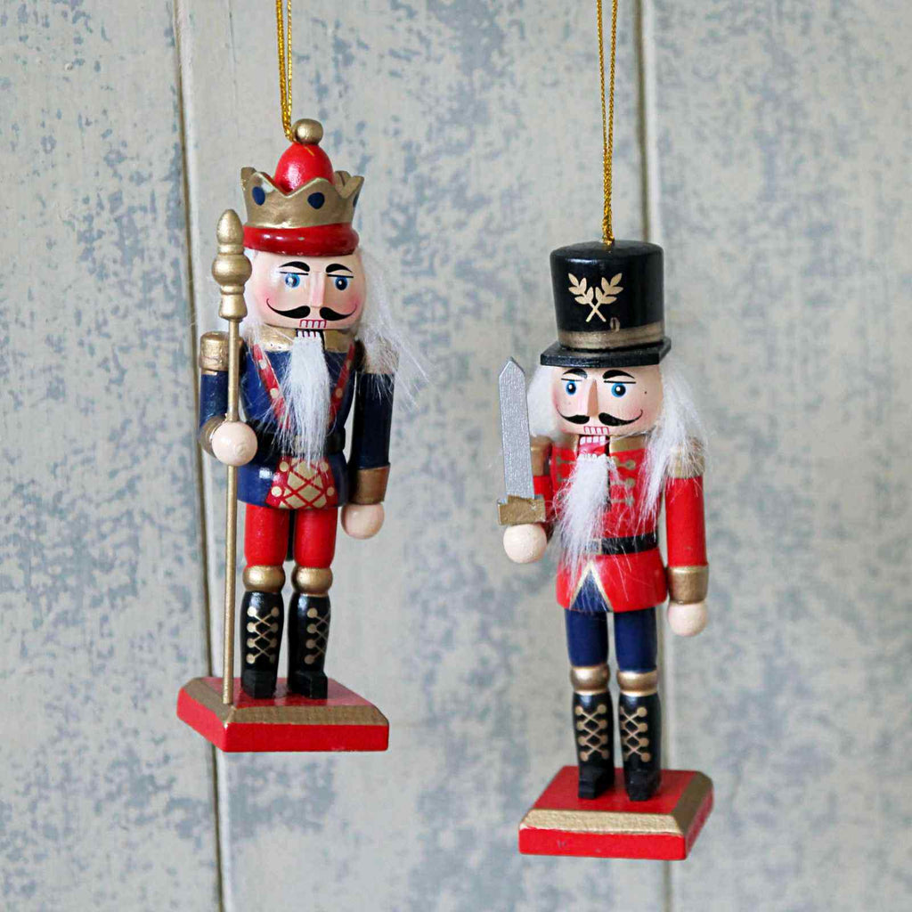 Wooden Nutcracker Decoration - a traditional nutcracker soldier Christmas decoration for the tree.