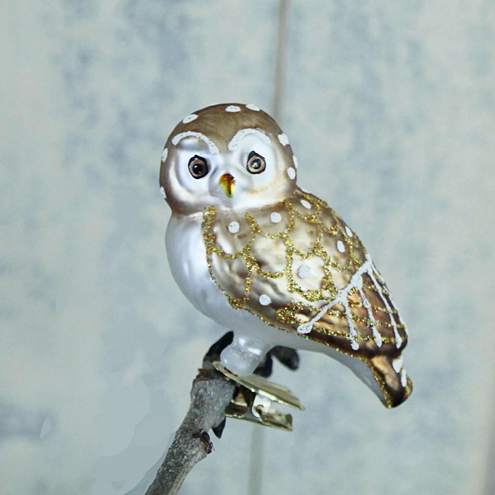 Glass Owl Decoration - beautiful gold owl Vintage Christmas decoration on a peg