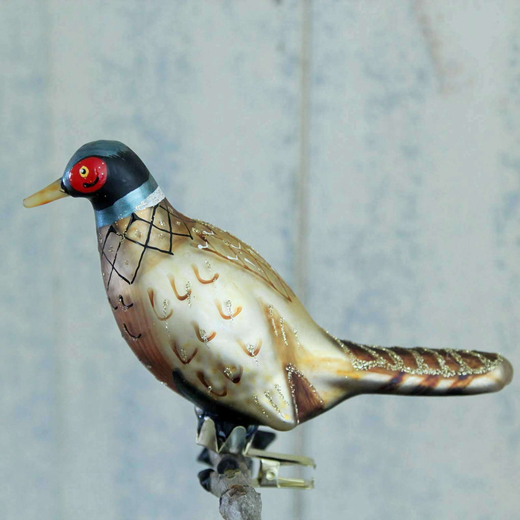 Glass Pheasant Decoration - beautiful vintage Pheasant Christmas decoration on a peg