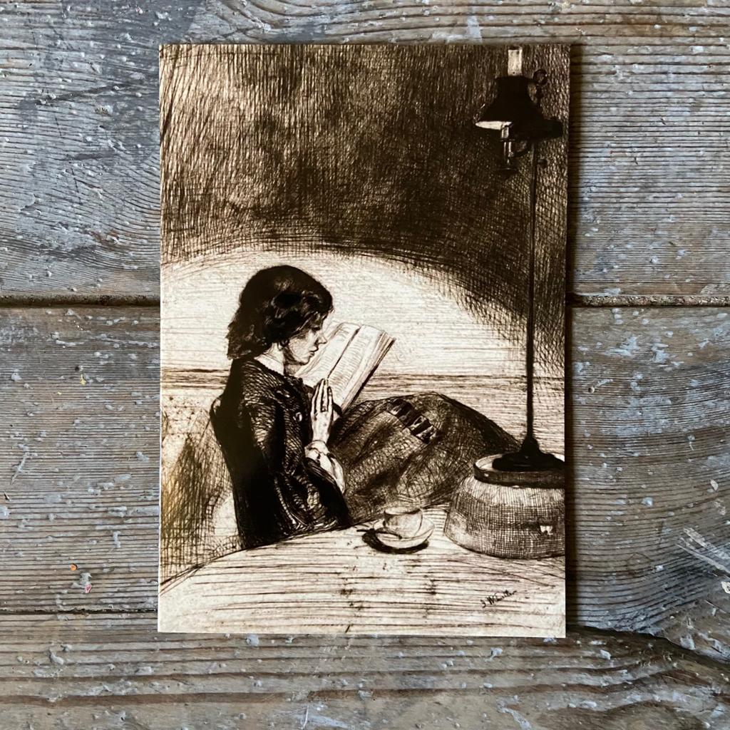 'Reading by Lamplight' Vintage Card by James Abbot McNeill Whistler