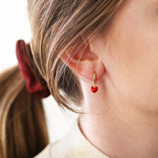 Tiny red heart earrings, Huggies