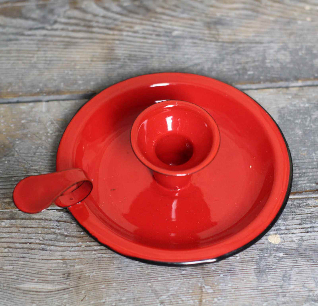 candle holder in red enamel