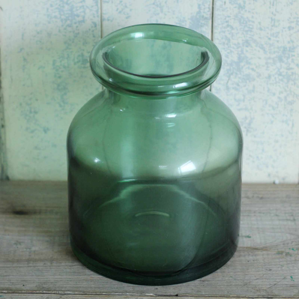 Large green glass vase, vintage vase