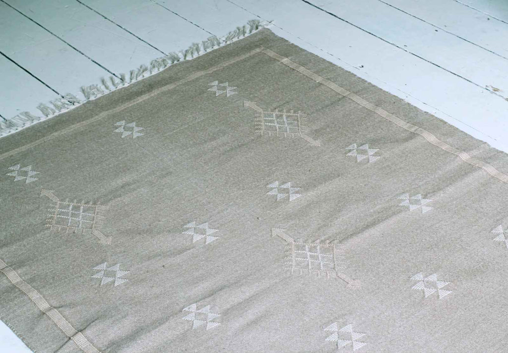 Woven cotton natural rug  - vintage rug