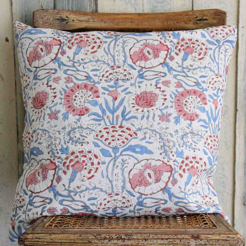 Rustic Floral Cushion - Pink & Blue