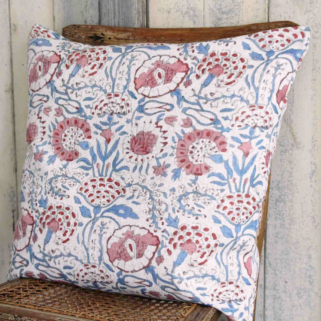 Rustic Floral Cushion - Pink & Blue
