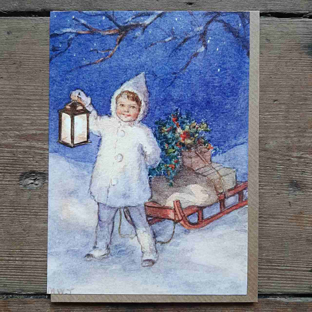 Single Christmas Card - Child with Sledge by Margaret Tarrant