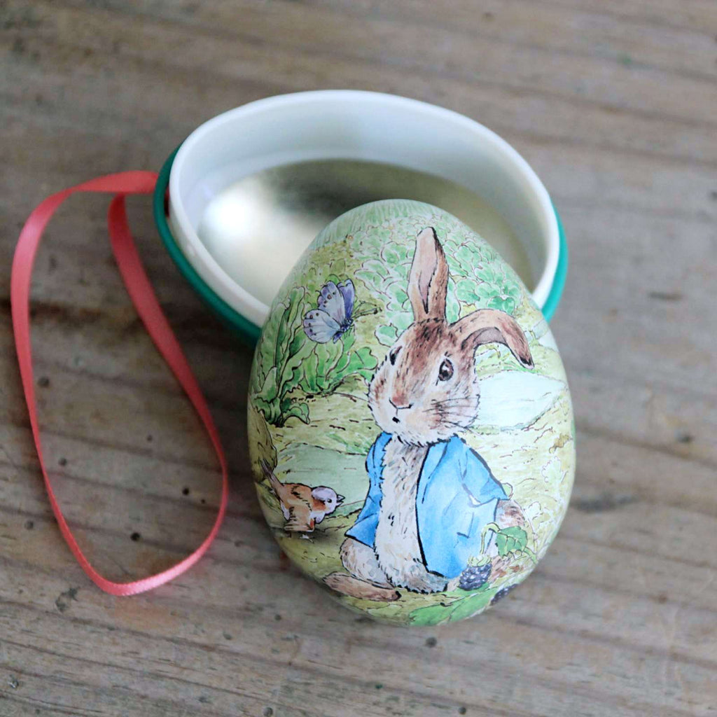 Open Easter egg Tin, Peter Rabbit