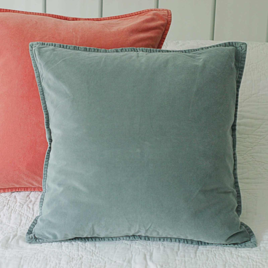 velvet cushion - dusty blue