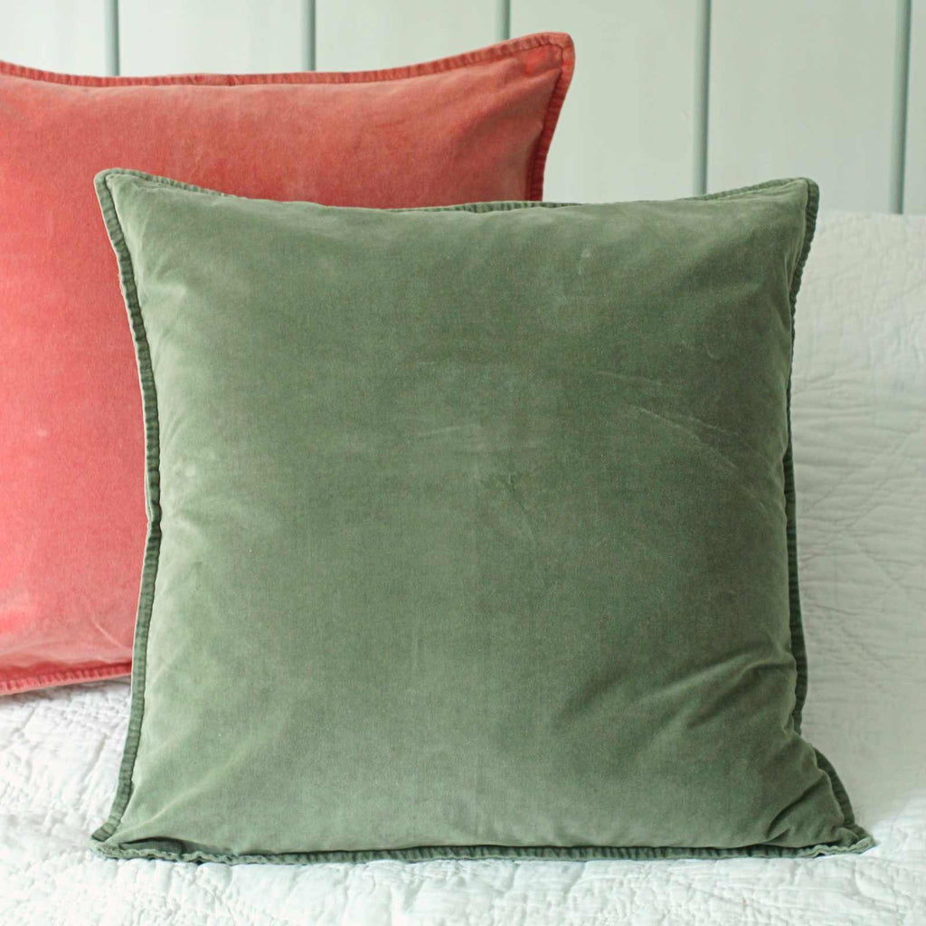 Velvet cushion - olive green