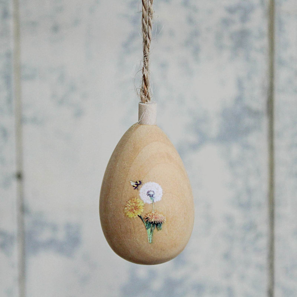 Hanging Wooden Egg Decoration - Dandelion